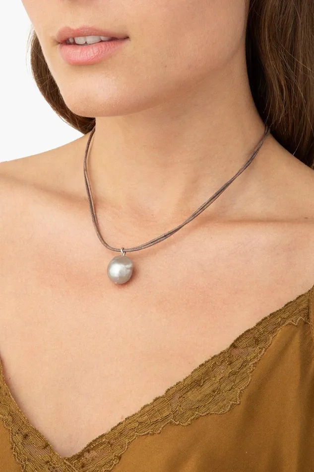 Chan Luu Grey Baroque Pearl On Leather Cord Necklace Women Necklaces