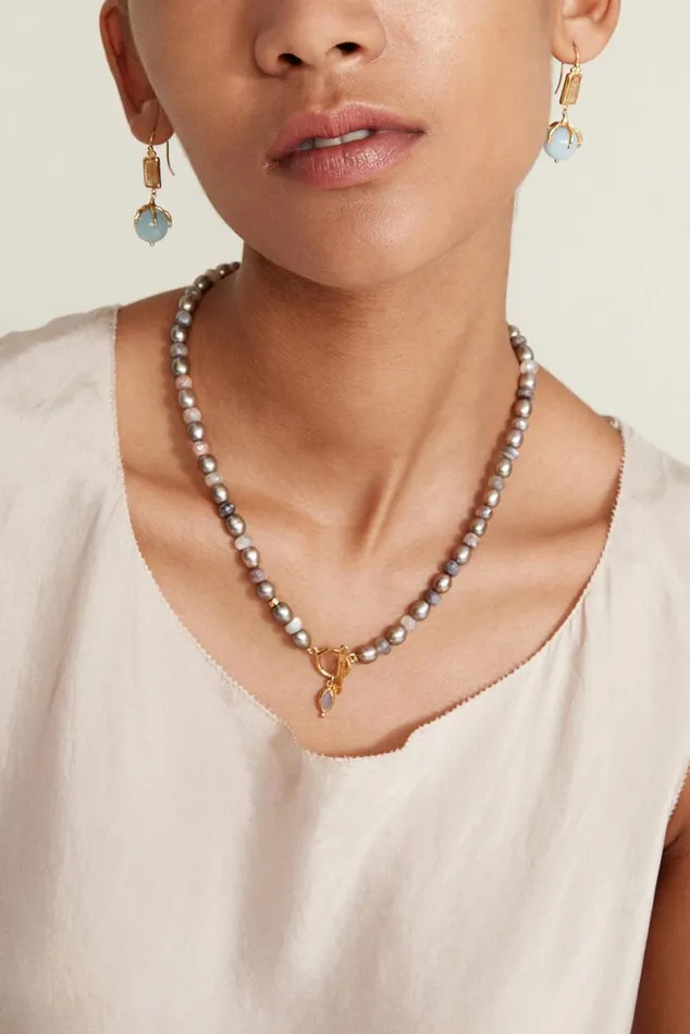 Chan Luu Indira Toggle Necklace Taupe Pearl Mix Women Necklaces
