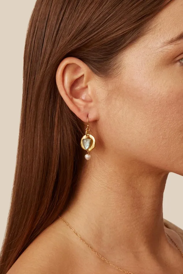 Chan Luu Labradorite and Pearl Ostra Earrings Women Earrings