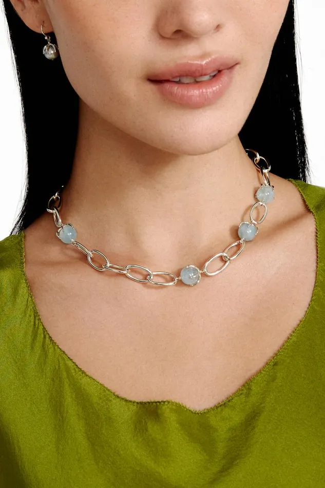 Chan Luu Lark Chain Necklace Aquamarine Women Necklaces