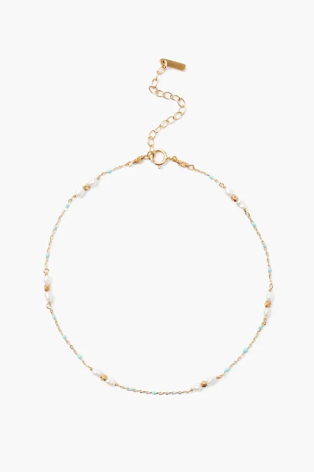 Chan Luu Pearl And Turquoise Enamel Bead Anklet Women Anklets