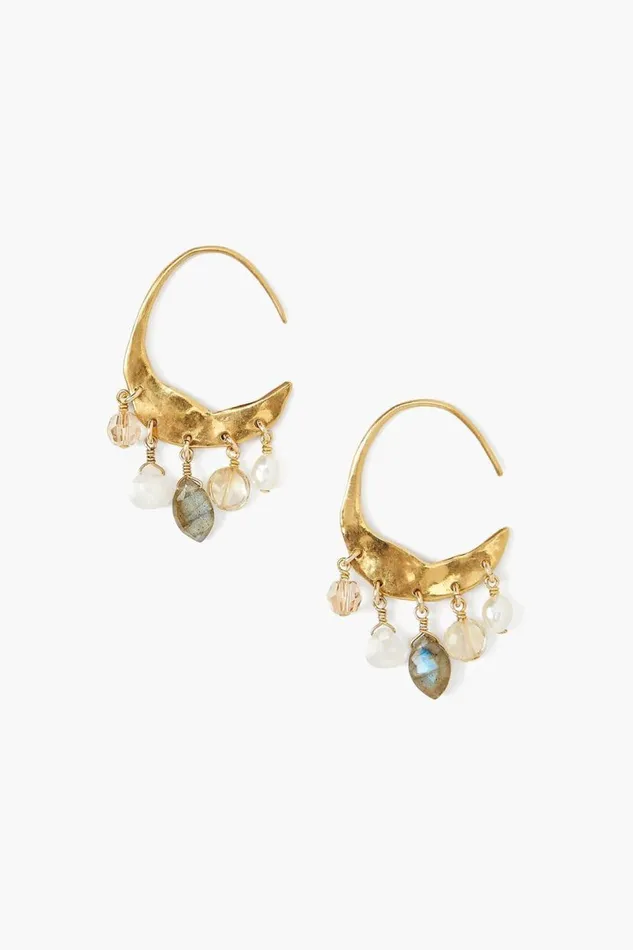 Chan Luu Petite Crescent White Pearl And Citrine Mix Gold Hoop Earrings Women Earrings