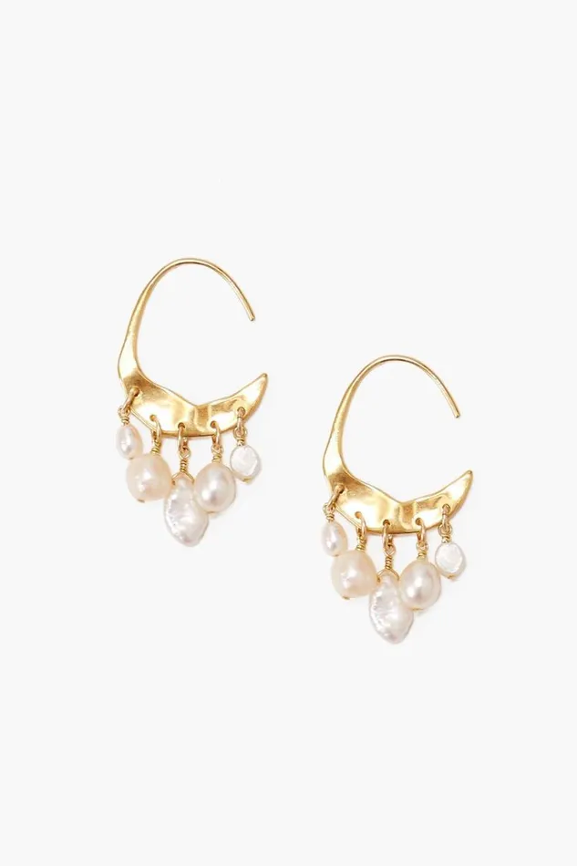 Chan Luu Petite Crescent White Pearl And Gold Hoop Earrings Women Earrings