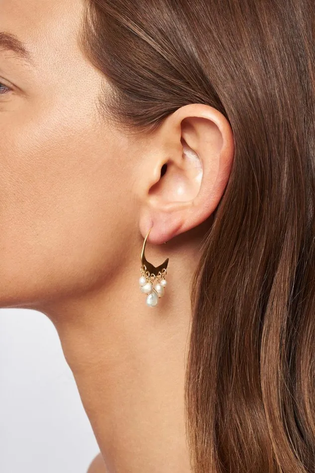 Chan Luu Petite Crescent White Pearl And Gold Hoop Earrings Women Earrings
