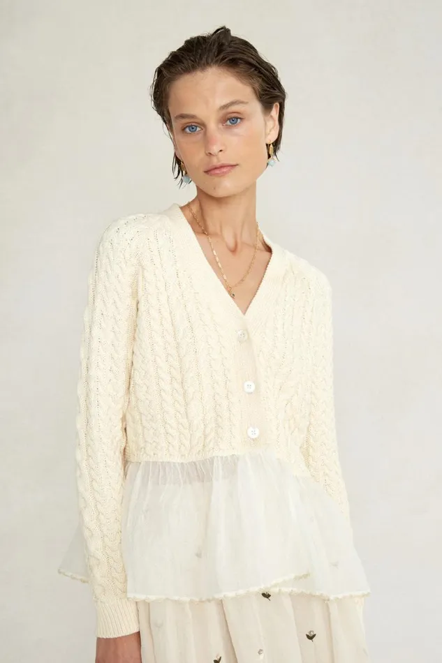 Chan Luu Rebecca Cardigan Antique White Women Knitwear
