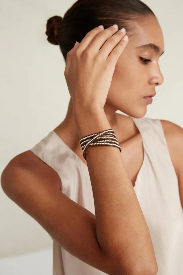 Chan Luu Sterling Silver Wrap Bracelet Brown Women Bracelets