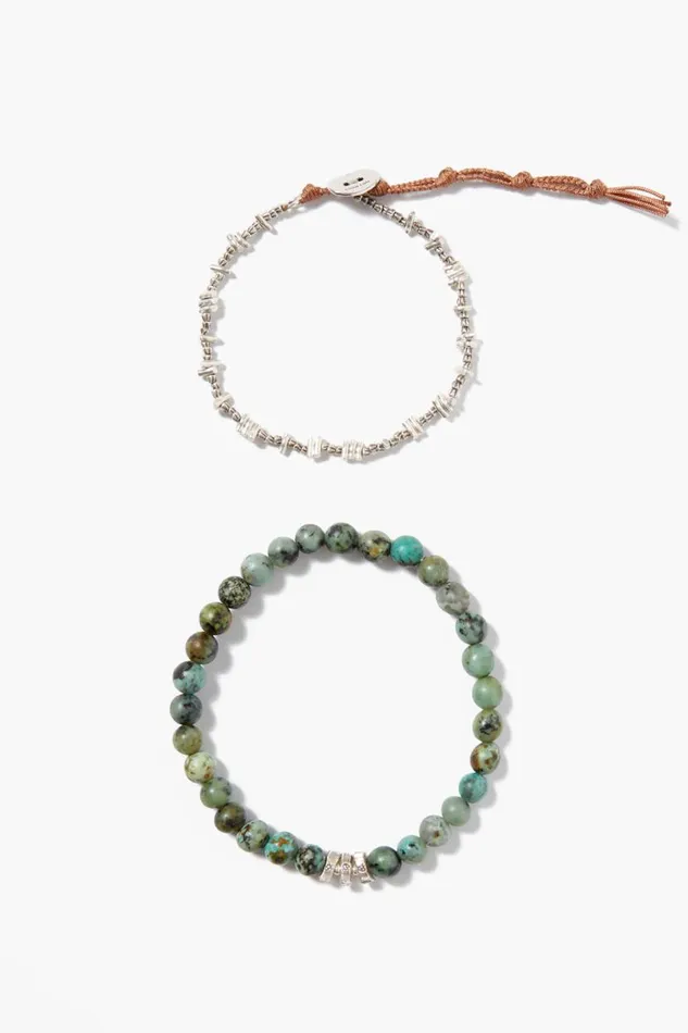 Chan Luu Turquoise and Etched Silver Bracelet Set Women Bracelets