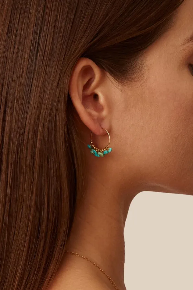 Chan Luu Turquoise and Gold Heishi Hoops Women Earrings