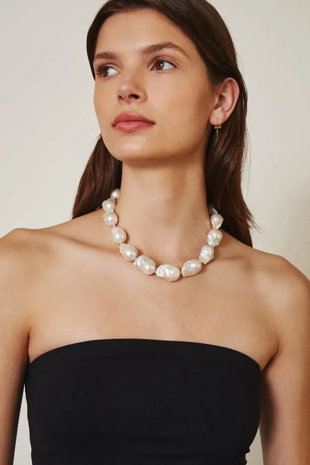 Chan Luu White Baroque Pearl Collar Necklace Women Necklaces