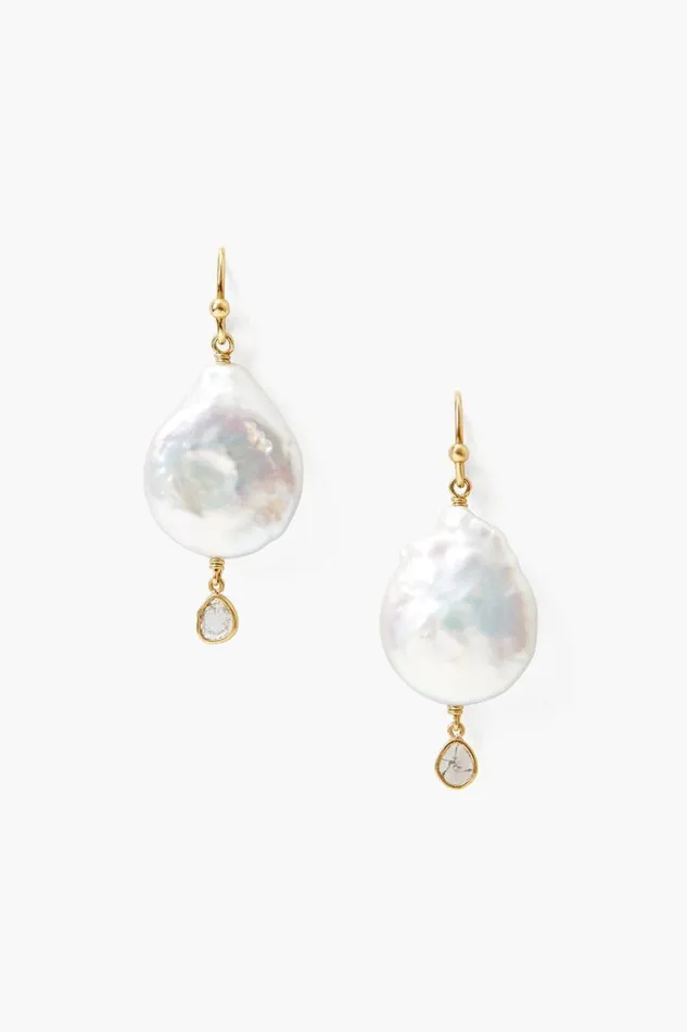 Chan Luu White Pearl And Diamond Teardrop Earrings Women Earrings