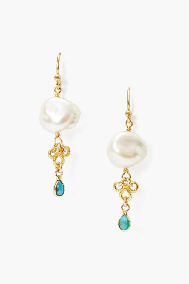 Chan Luu White Pearl And Turquoise Loop Earrings Women Earrings