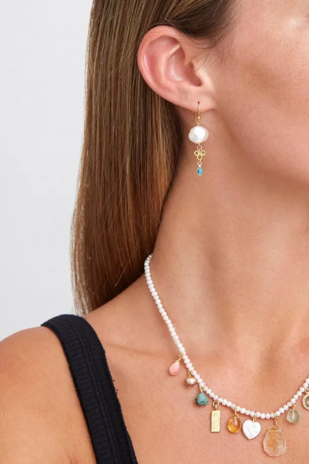 Chan Luu White Pearl And Turquoise Loop Earrings Women Earrings