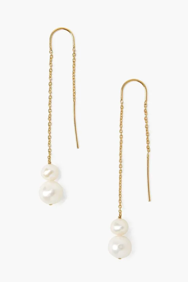 Chan Luu White Pearl ThreadThru Earrings Women Earrings