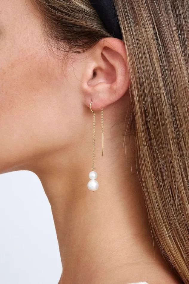 Chan Luu White Pearl ThreadThru Earrings Women Earrings