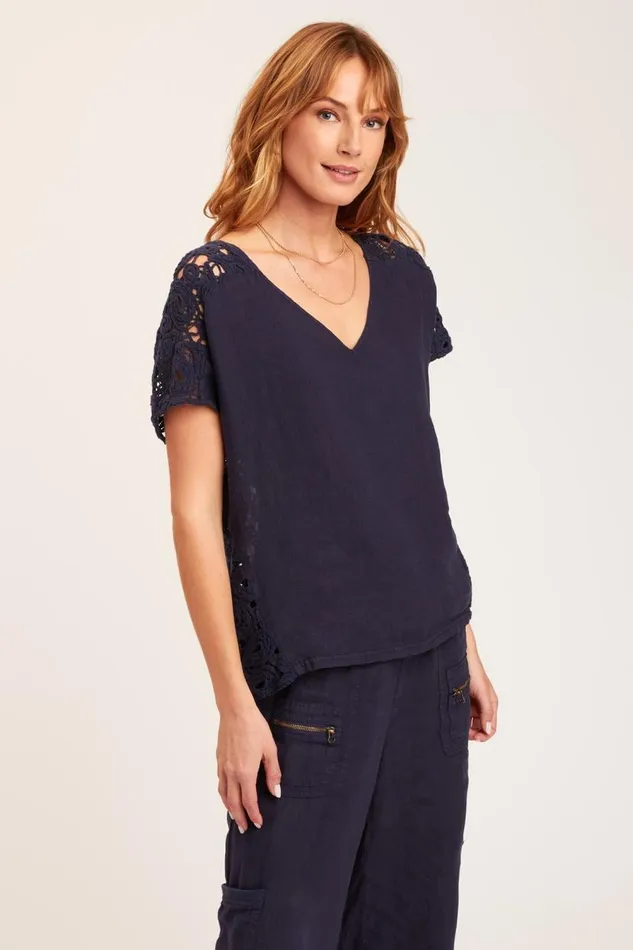Chastain Top Navy Clothing XCVI ShirtsBlouses