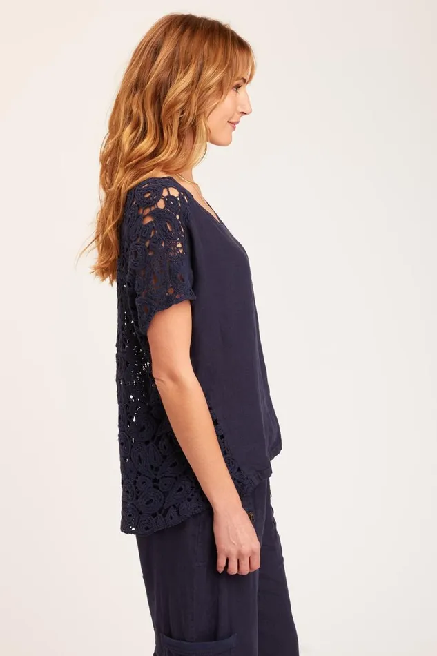 Chastain Top Navy Clothing XCVI ShirtsBlouses