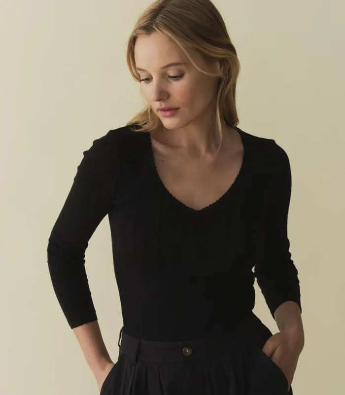 CILLA TEE Black Quelle Jolie Pointelle Shop DEN Tees