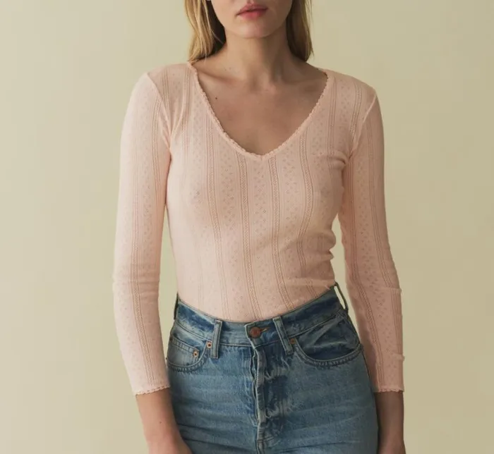CILLA TEE Petunia Pink Quelle Jolie Pointelle Shop DEN Tees