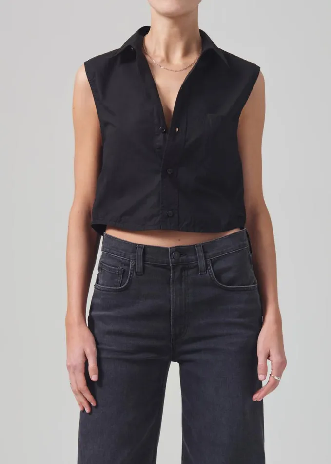 Citizens Of Humanity Anders Sleeveless Crop Black Women Tops