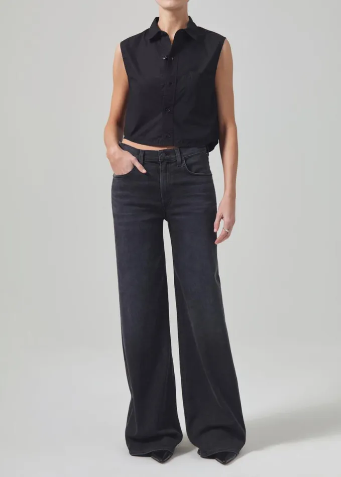 Citizens Of Humanity Anders Sleeveless Crop Black Women Tops