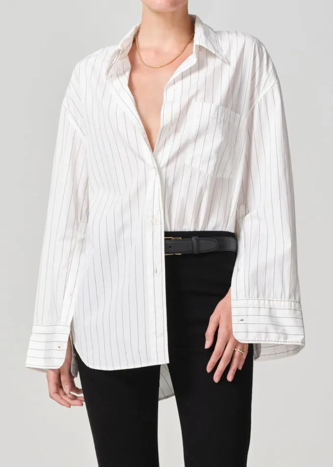 Citizens Of Humanity Cocoon Shirt Bitter Chocolate Stripe Women Tops