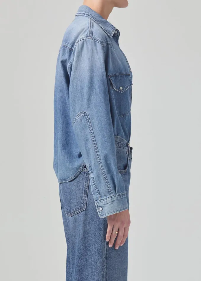 Citizens Of Humanity Cropped Western Shirt Carolina Blue Women Tops