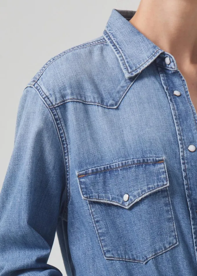 Citizens Of Humanity Cropped Western Shirt Carolina Blue Women Tops