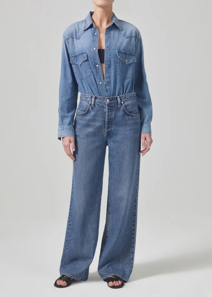Citizens Of Humanity Cropped Western Shirt Carolina Blue Women Tops