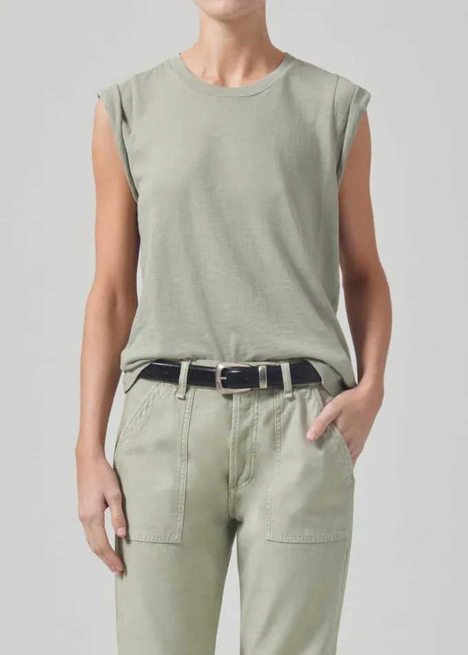 Citizens Of Humanity Kelsey Roll Sleeve Tee Spring Moss Women Tops