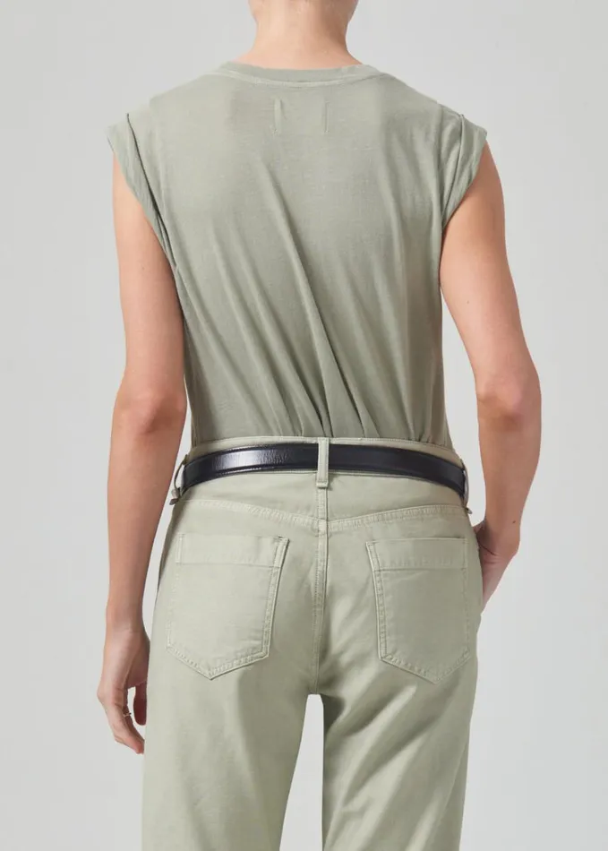 Citizens Of Humanity Kelsey Roll Sleeve Tee Spring Moss Women Tops
