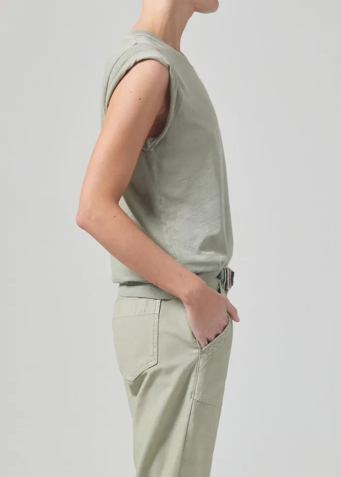 Citizens Of Humanity Kelsey Roll Sleeve Tee Spring Moss Women Tops