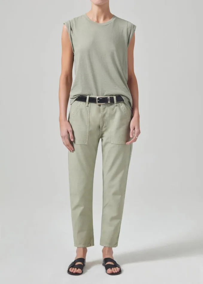 Citizens Of Humanity Kelsey Roll Sleeve Tee Spring Moss Women Tops