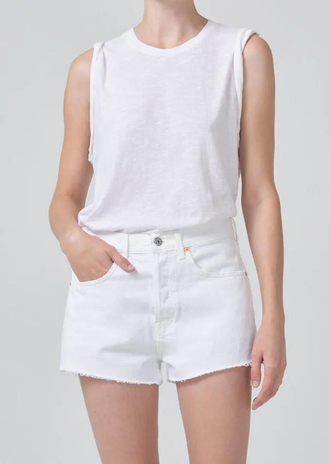 Citizens Of Humanity Kelsey Roll Sleeve Tee White Women Tops