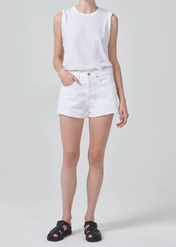 Citizens Of Humanity Kelsey Roll Sleeve Tee White Women Tops