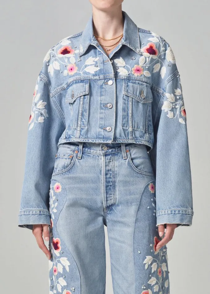 Citizens Of Humanity Lena Embroidered Cropped Jacket Tulip Women Jackets