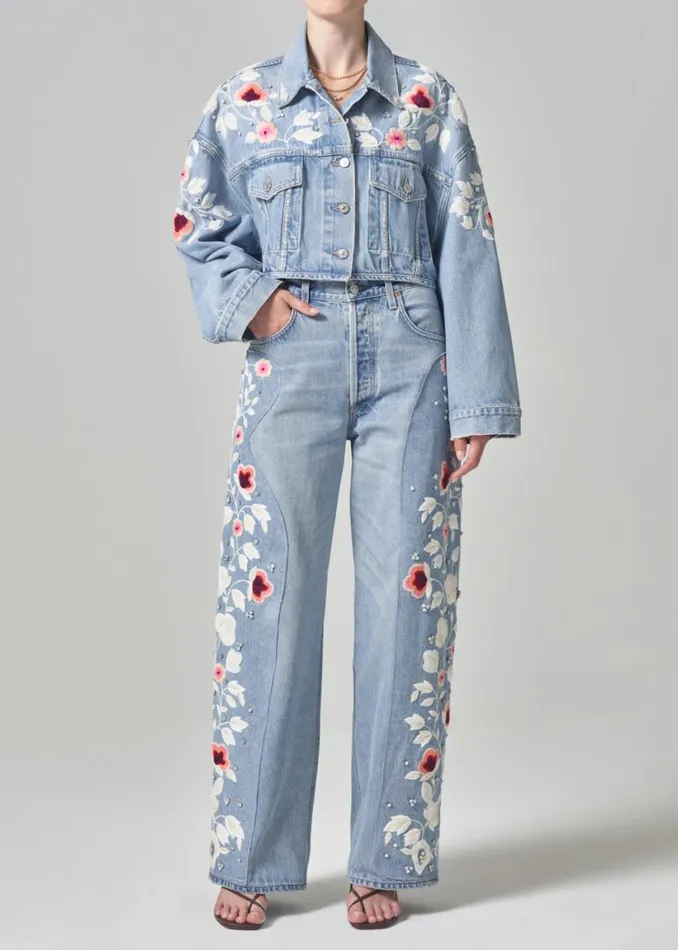 Citizens Of Humanity Lena Embroidered Cropped Jacket Tulip Women Jackets