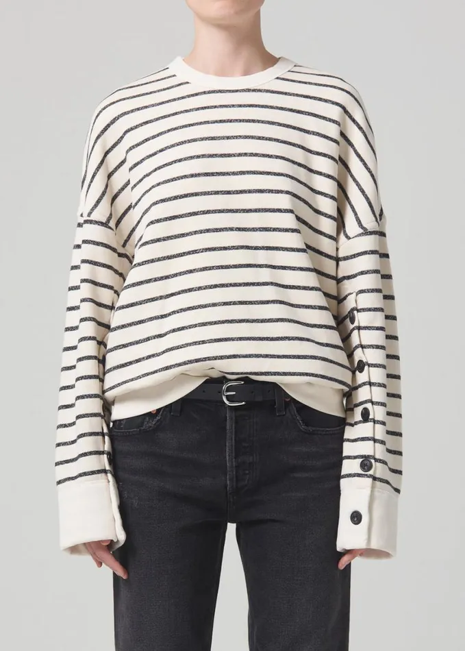 Citizens Of Humanity Luella Cape Sleeve Fleece Channing Stripe Women Tops