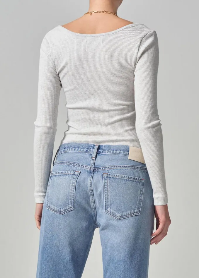 Citizens Of Humanity Margie Ballet Neck Long Sleeve Heather Grey Women Tops