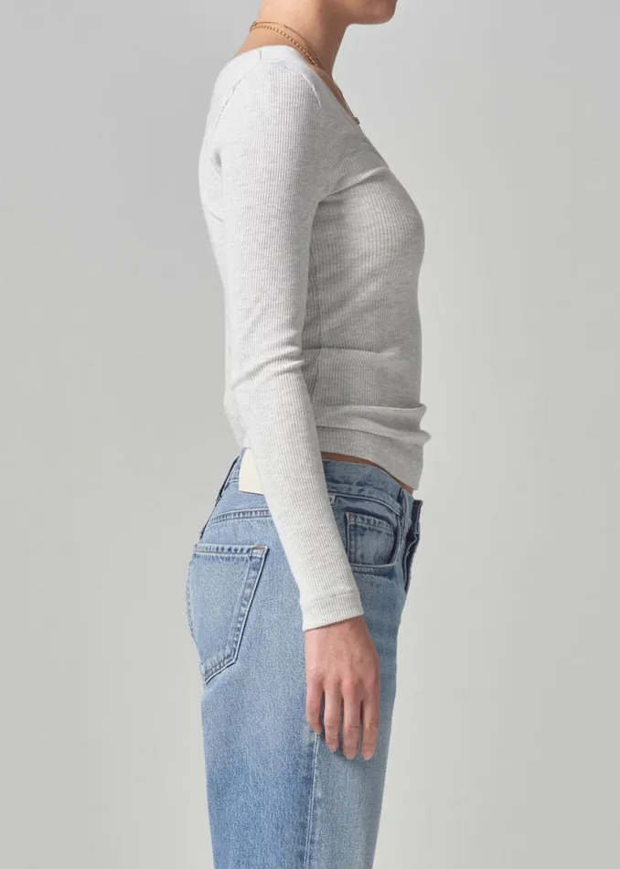 Citizens Of Humanity Margie Ballet Neck Long Sleeve Heather Grey Women Tops