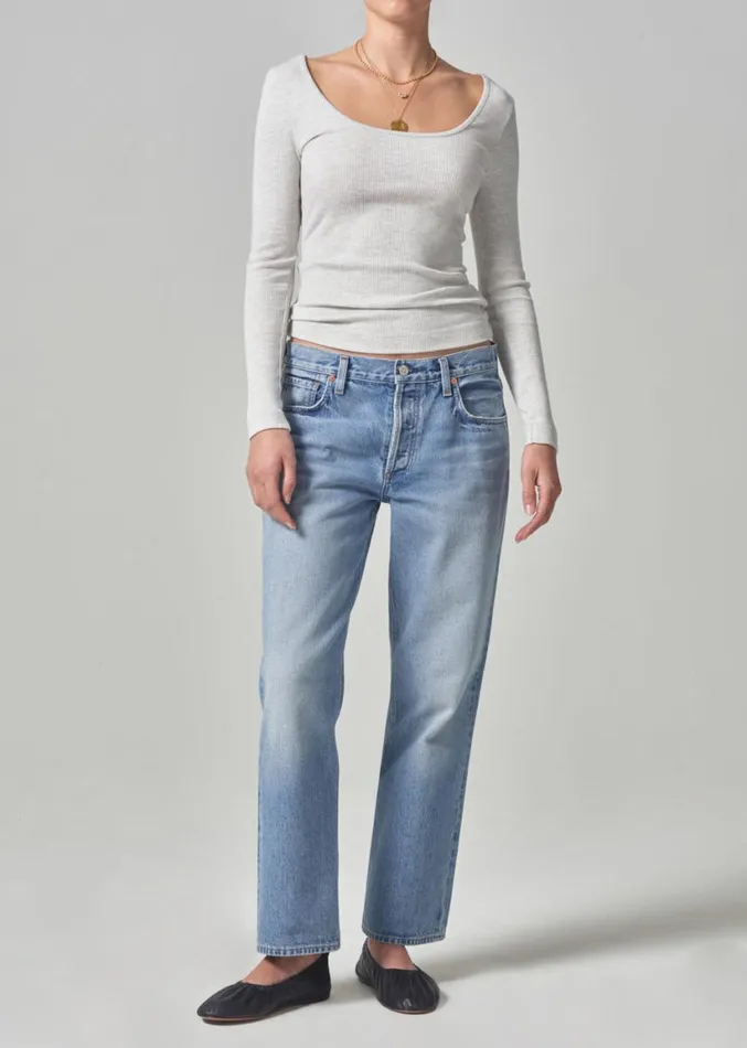 Citizens Of Humanity Margie Ballet Neck Long Sleeve Heather Grey Women Tops