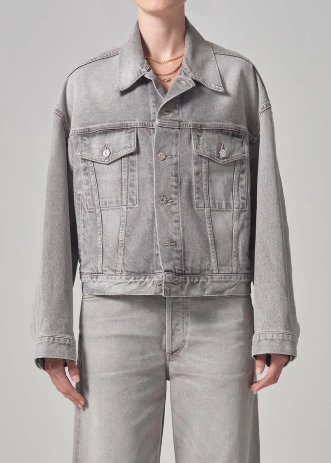 Citizens Of Humanity Quira Puff Denim Jacket Quartz Grey Women Jackets