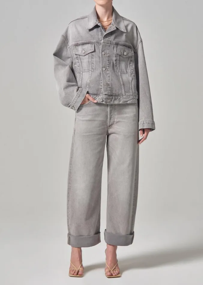 Citizens Of Humanity Quira Puff Denim Jacket Quartz Grey Women Jackets