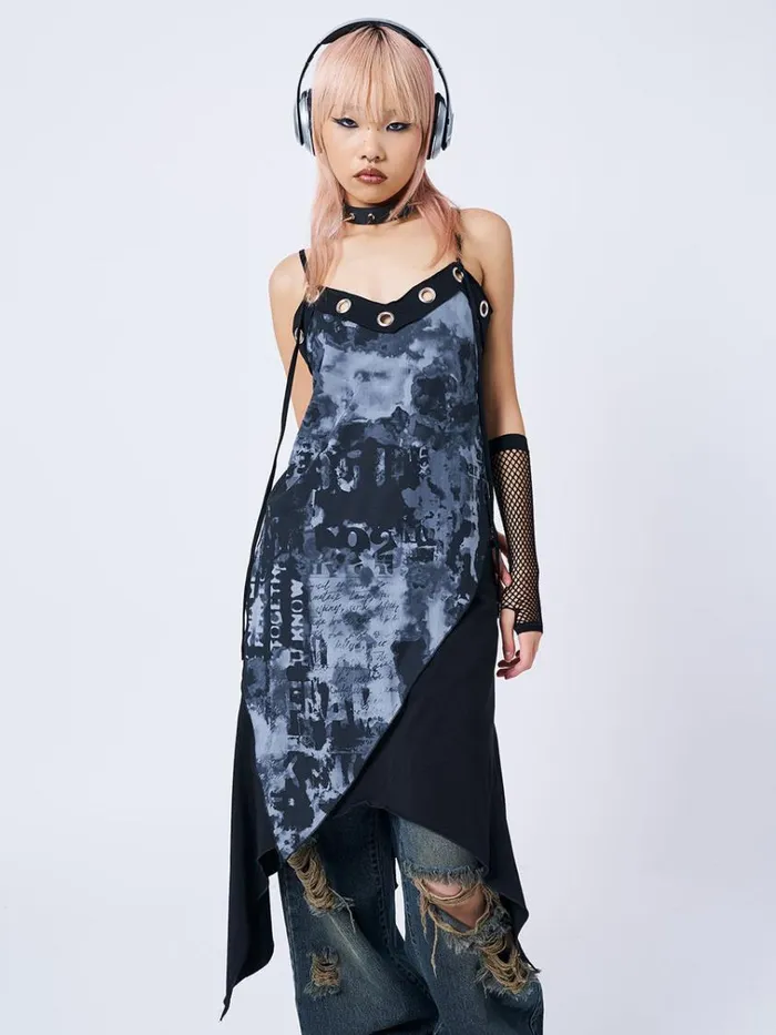 Clothing 1992 Black and Grey Asymmetric Midi Dress Minga London Dresses