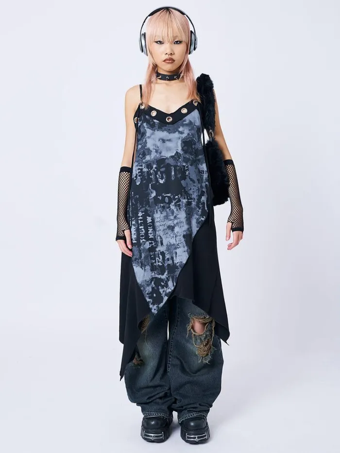 Clothing 1992 Black and Grey Asymmetric Midi Dress Minga London Dresses