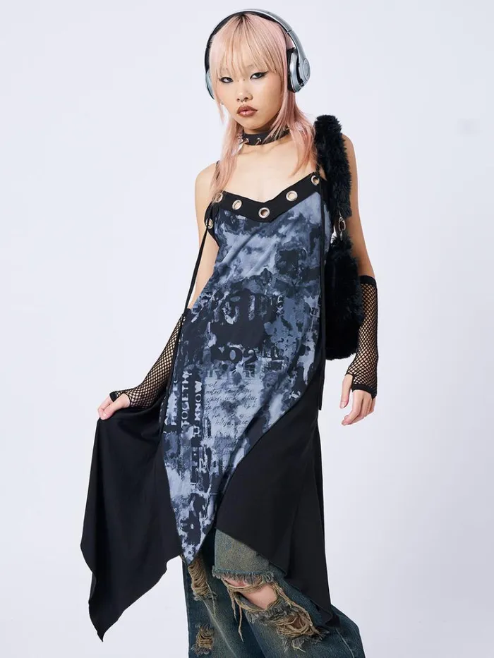 Clothing 1992 Black and Grey Asymmetric Midi Dress Minga London Dresses