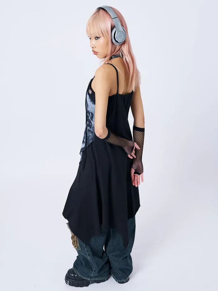 Clothing 1992 Black and Grey Asymmetric Midi Dress Minga London Dresses