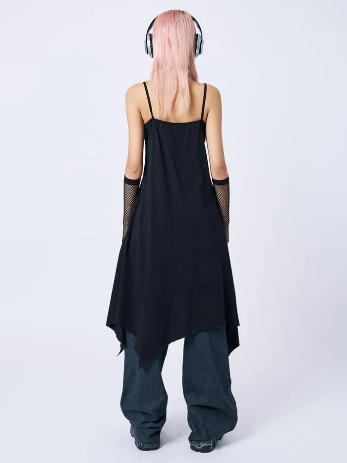 Clothing 1992 Black and Grey Asymmetric Midi Dress Minga London Dresses