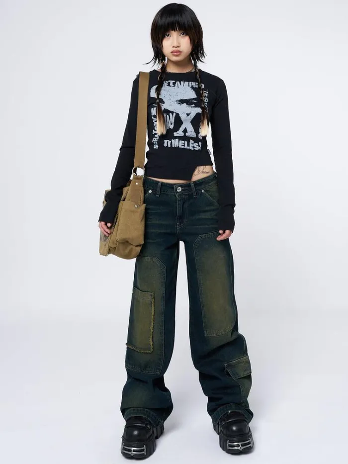 Clothing Acid Vision Black Asymmetric Top Minga London Long Sleeve Tops