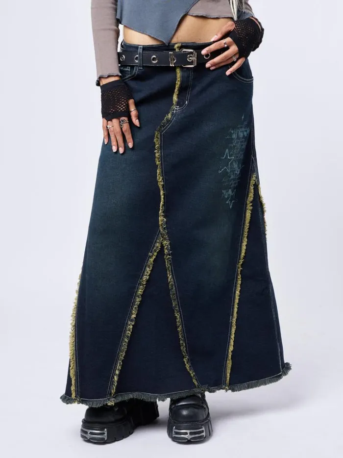 Clothing Alexis Lined Denim Maxi Skirt Minga London Skirts