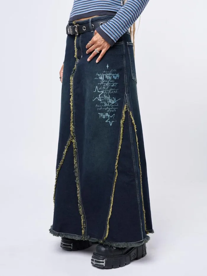 Clothing Alexis Lined Denim Maxi Skirt Minga London Skirts